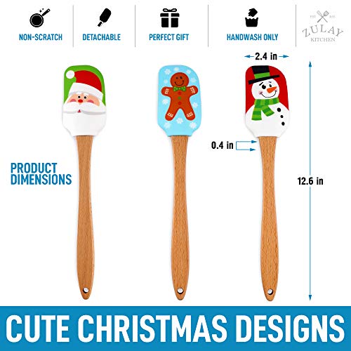 Zulay (3Piece) Christmas Spatula Set Premium Silicone Spatula Set With Wooden Handle