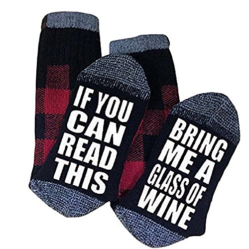 Socks Fun Wool Black Crew Socks Funny IF YOU CAN READ THIS PLEASE BRING ME A GLASS OF WINE Letter Print