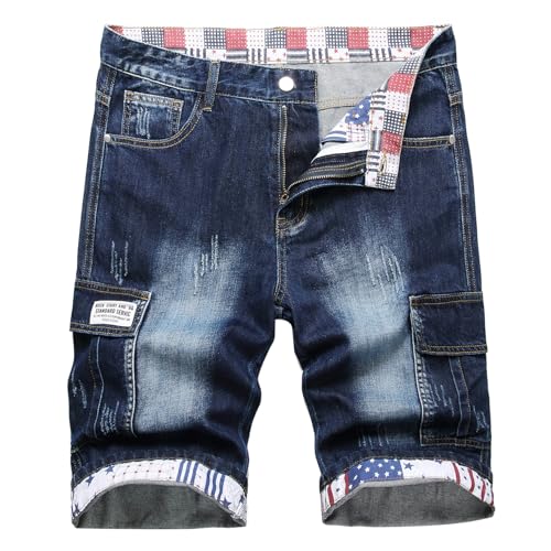 Baylvn Men's Casual Ripped Printed Denim Shorts Slim Fit Summer Beach Jeans Shorts