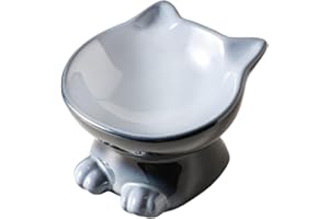 Nihow Elevated Cat/Dog Bowls: 5 Inch Ceramic Raised Cat Food & Water Bowl Set for Protecting Pet's Spine - Feeding & Watering Supplies for Pets - Elegant Gray (4.5 OZ /1 PC)