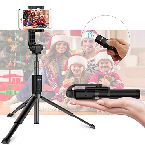 Extended Version-Bluetooth Selfie Stick Tripod Monopod with Wireless Remote Shutter Compatible with iPhone, Samsung, Huawei, Other Smartphones (Extened Version-Black, Standard)