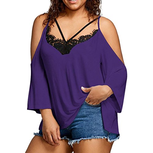 Click Here to See More Images NREALY Fashion Women Plus Size Spaghetti Strap Cold Shoulder Strapless Lace Tee Tops