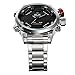 Weide Mens Black Dial Dual Time Display Stainless Steel Wrist Watch WH2309B (Silver)