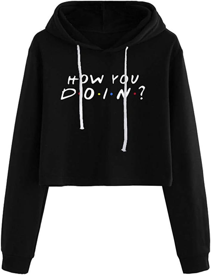 VESKRE Women's Crop Hoodie XL Autumn Winter Long Sleeve Letter Print Pullover Sweatshirt Tunics
