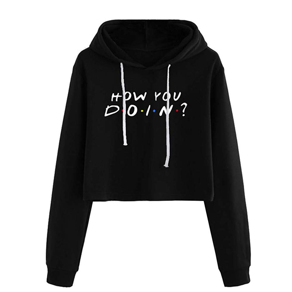 VESKRE Women's Crop Hoodie XL Autumn Winter Long Sleeve Letter Print Pullover Sweatshirt Tunics