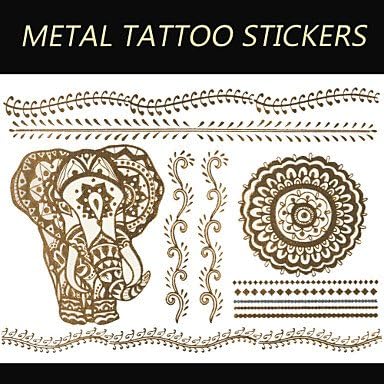 JYT New Brand India Metallic Flash Tatoo Temporary Sticker Sexy Tattoo Body Art\Elephant Vs Flower\Fashion Fake Tattoo
