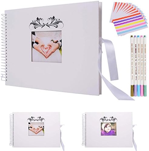 Scrapbook, 80 Pages White Photo Album with 5 Colors DIY Colour Pen, 10 Sheets Colorful Photo Corner, Great for Craft Paper DIY Anniversary, Wedding, Mothers' Day, Valentines Day Gifts