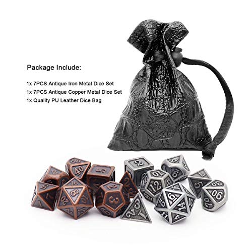 Haxtec Viking Metal DND Dice Set D&D 7PCS of D20 D12 D10 D8 D6 D4 for