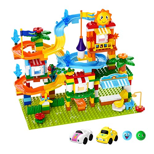 burgkidz Marble Run Building Blocks Set, Kids Large Building Blocks Car