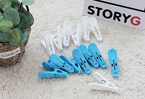 Tenby Living Spring Clothespins (Pack Of 56) - Plastic Soft Grip, Anti-Slip Clothes Pins With Sturdy Steel Springs - 28 Blue & 28 White Attractive Clothing Line Clips - Top Air-Drying Clothing Pin Set
