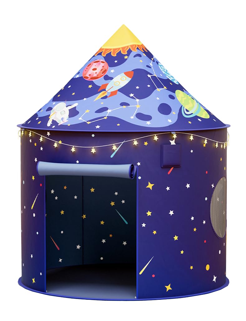 Floving Kids Play Tent For Children,Children‘s teepee Castle tent,Safety And Non-toxic Indoor/Outdoor Game Toys,Wendy House,with stars string light (spaceship) — image 1