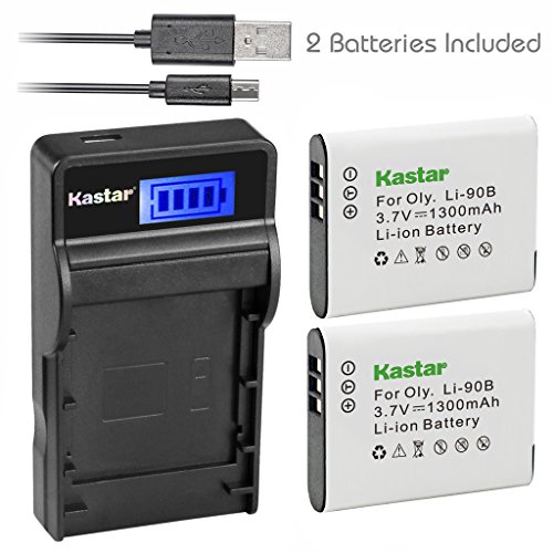 Kastar Battery (X2) & SLIM LCD Charger for Olympus Li-90B Li-92B and Tough TG-Tracker, SH-1, SH-2, SP-100, SP-100 IHS, SP-100EE, TG-1 iHS, TG-2 iHS, TG-3, TG-4, SH-50 iHS, SH-60, XZ-2 iHS Camera