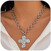 tanguan Gold Chunky Cross Necklace for Women,Statement Gold Cross Pendant Necklace Layered Necklaces Hammered Paperclip Thick Chain Necklaces Jewelry Vintage Toggle Clasp
