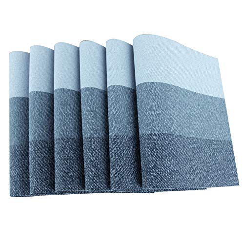Familighter Placemats for Dining Table Set of 6 Woven Vinyl Washable Table Placemats Table Decoration Heat Insulation Stain Resistant Blue-Strip