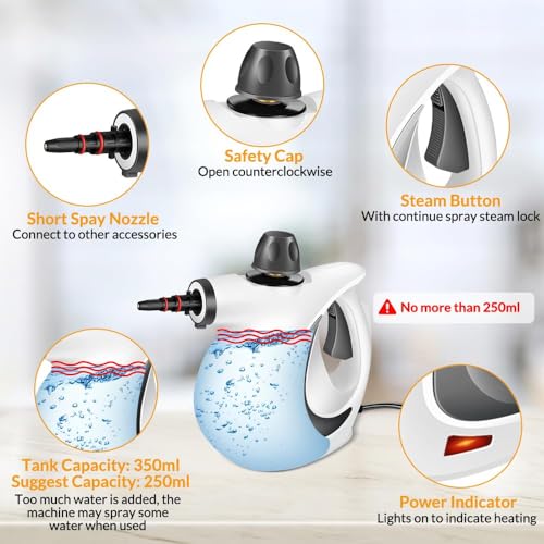 Handheld Pressurized Steam Cleaner, Portable Steamer for Cleaning, Steam Cleaner for Home Use, Steamer for Cleaning Car, Furniture, Floor, Upholstery, Grout and Tile, Deep Gray