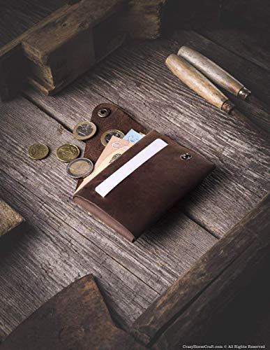 Minimalist leather wallet/card holder | Wood Brown, handmade Crazy Horse type leather wallet/card holder, unique vintage wallet, coin purse, slim wallet, gift for men, for women, Crazy Horse Craft
