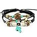 MORE FUN Turquoise Cross Pendant Black Handmade Leather Wrap Bracelet, Adjustable