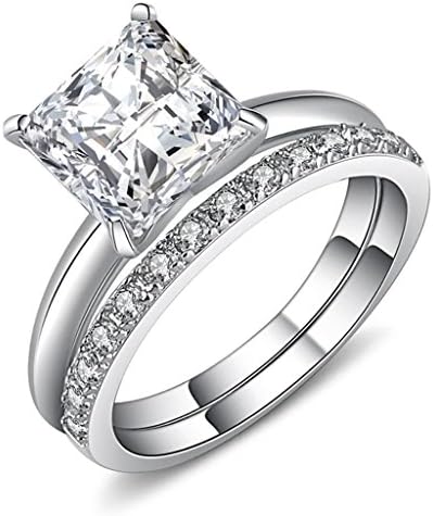 Castillna Sterling Silver Princess Cut Cubic Zirconia Wedding Engagement Rings Bridal Set