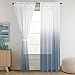 Linen Sheer Rod Pocket Curtain Panels Natural and Draped Window Draperies & Curtains Sheer Living Room Curtains for Bedroom, Bluestone Ombre Two Tone, 2 Panels