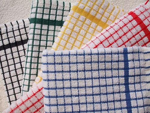Vision Textiles Night Dreamz Tea Towel Pack 12 100% Cotton Mono Check 40x60cm