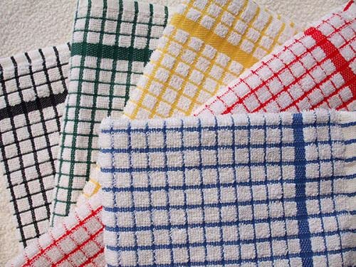 Vision Textiles Night Dreamz Terry Tea Towel Pack of 12- Soft, Super Absorbent and Lint Free Kitchen Towels- 100% Cotton Dish Cloth (Mono Check (40 x 60cm))