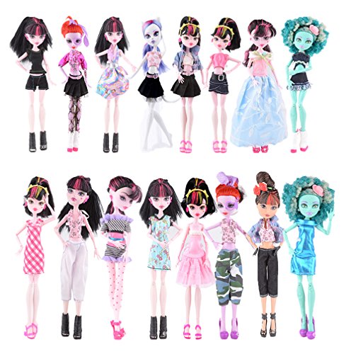 Random 10 Sets Different Monster High Dolls Outfits Vest Top Coat Skirt Dress Pants