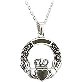 Claddagh Necklace Connemara Marble & Marcasite Made in Ireland