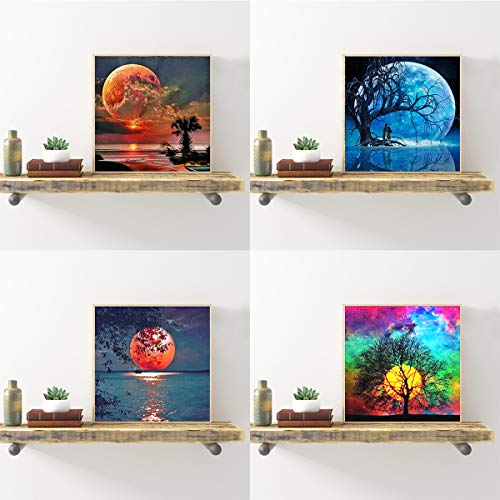 5D Diamond Painting Kit, 4 Pack Moon Pictures Full Drill DIY Diamond Rhinestone Painting Kits for Home Décor 12 X 12 Inch