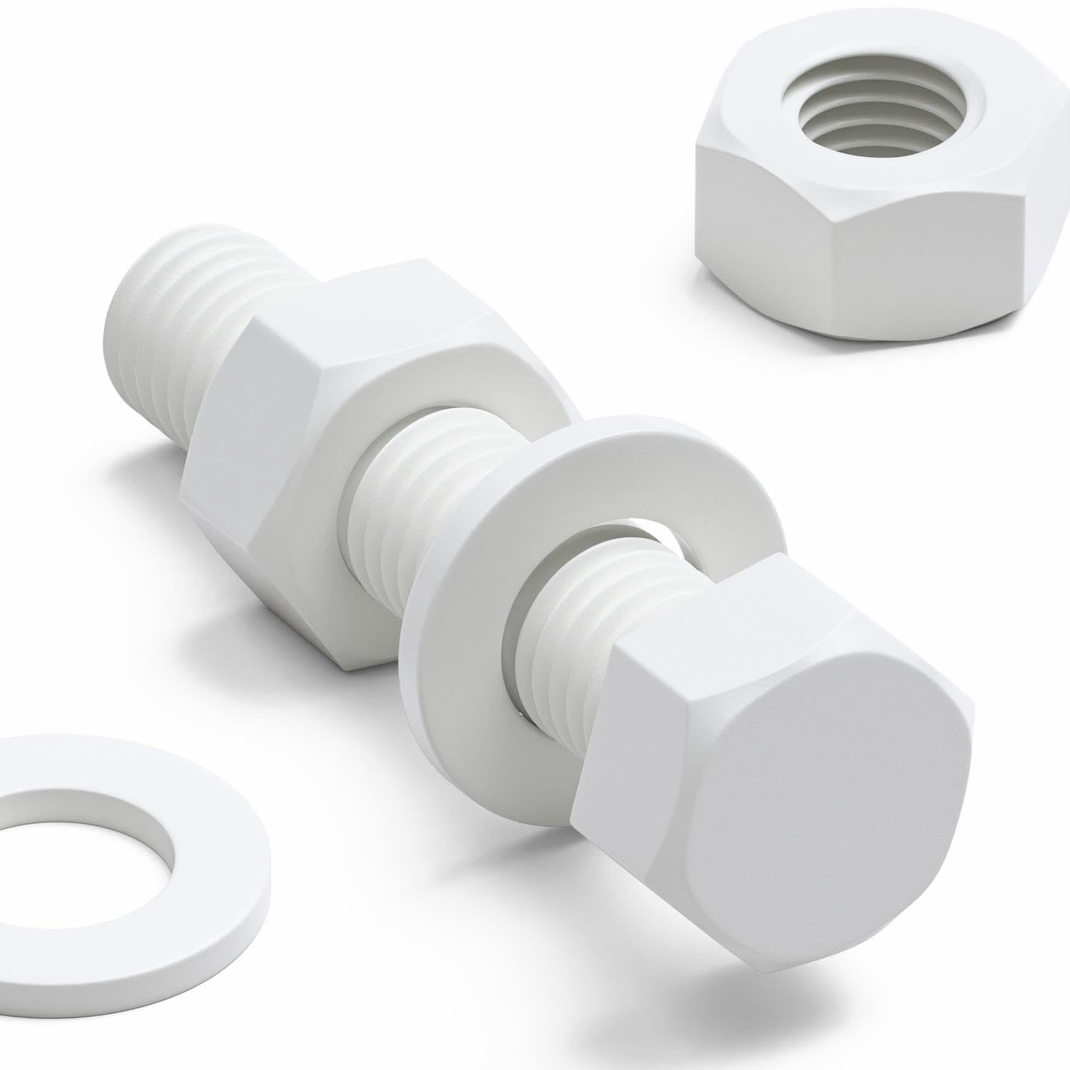 20x White Hex Head Screws Polypropylene (PP) Plastic Nuts and Bolts, Washers, M8 x 40mm,