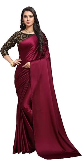 Women's Satin Silk Saree With Blouse Piece