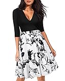 ZAFUL Women's Elegant Floral V Neck Dress Vintage Half Sleeve A Line Casual Work Party Flared Swing Dress