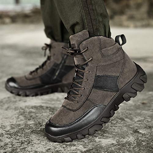 Kauneus Mens Plus Size Hiking Boots Leather Lace up Tactical Military Combat Ankle Boots Sneakers for Outdoor Trail Trekking Brown