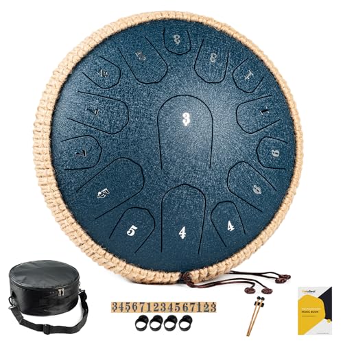 MeloBeat Zungentrommel 13 Zoll 15 Töne - Professionelles Steel Tongue Drum Handpan Set in D Dur inkl. Zungentrommel Liederbuch, Schlagzeug Sticks und