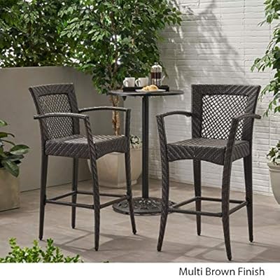 Christopher Knight Home Megan Outdoor 46" Wicker Barstool (Set of 2), Multi Brown Finish 51LOvSC%2BDJL
