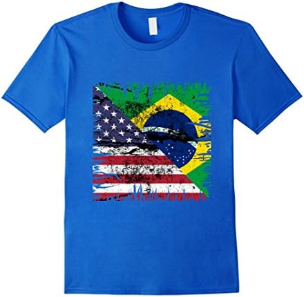 Mens American With Brazilian Roots - USA Brazil Flag T-Shirt Large Royal Blue