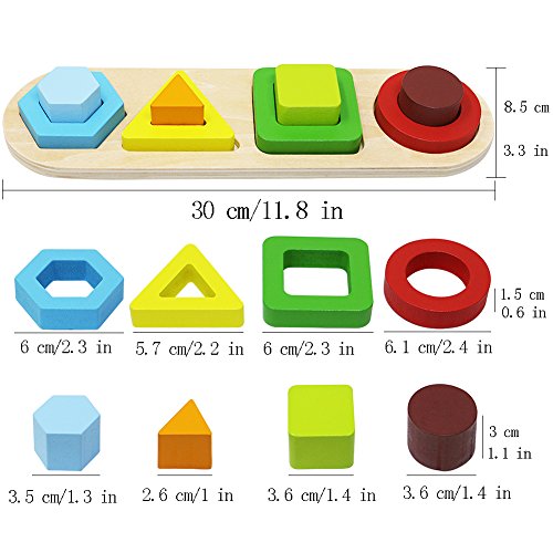 Toyssa Wooden Educational Sorting Stacking Toy Shapes Sorter Geometric Block Stack Sort Puzzle Board Games for Kids Baby Preschool Toddler - Thumbnail 6