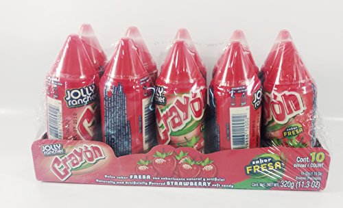 Box of Jolly Rancher Candy Crayon Strawberry, 1.13-Ounce (Pack of 10) Authentic Mexican Candy With Free Kinder Bar