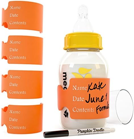 The ORIGINAL silicone write &amp; reuse baby bottle labels- [AVAILABLE IN 9 COLORS] 4 labels and free dry erase marker