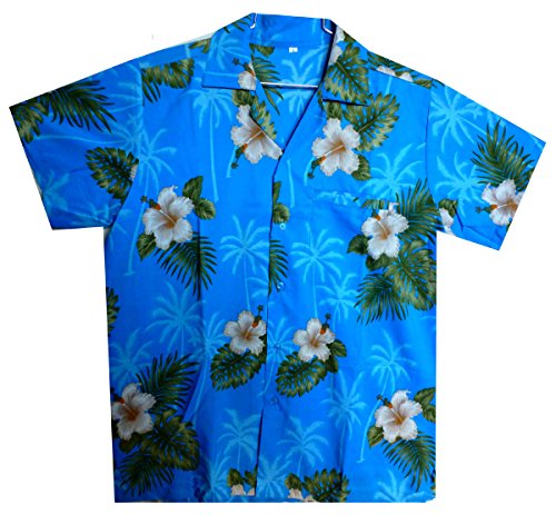 Funky Hawaiian Shirt, White Flower, blue, XL