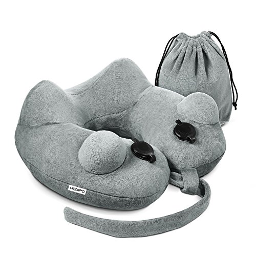 Travel Pillow, HOMPO Soft Velvet Inflatable Neck Support Pillow Travel Cushion for Airplanes, Trains, Camping, Office Napping(Gray) Travel Pillow, HOMPO Soft Velvet Inflatable Neck Support Pillow Travel Cushion for Airplanes, Trains, Camping, Office Napping(Gray)
