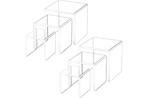 ADCOLOR 2 Sets Acrylic Display Risers, 3 Sizes Square Clear Product Stand, Jewelry Display Riser Shelf Showcase Fixtures For Collectibles Display, Cake Display