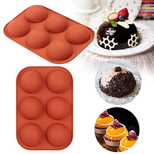 lfende 6 Holes Silicone Molds for Hot Chocolate Bomb, Mousse Cake Baking, Handmade Soap, Jelly, Pudding, Biscuit, Non-Stick Easy Release Baking Semi Circular Moulds (Red-2PC)