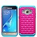 J1 Case, Galaxy Amp 2 Case, Galaxy Express 3 Case, NOKEA Studded Rhinestone [Shock Absorption] Hybrid Armor Defender Protective Case Cover for Samsung Galaxy J1 2016/Amp 2/Express 3 (Rose Aqua)