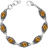 Zoovilane Gemstone Bracelet, Handmade Bracelet for Women, Silver Overlay Oval Gemstone bezel Silver Adjustable Bracelet, Gift