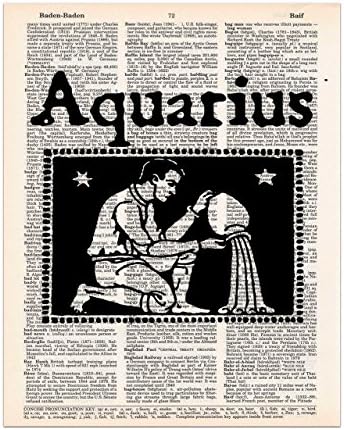 Aquarius, Vintage Astrology, Dictionary Page Art Print, 8x11 UNFRAMED
