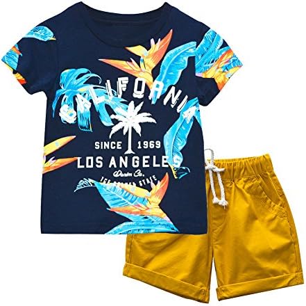 KISBINIToddler Boys Summer Clothes Set Hawaiian Cotton T-Shirt and Shorts Set Dinosaur Sharks Clothing Set