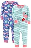 Carter's Baby Girls' 2-Pack Cotton Footless Pajamas, Whale/Flamingo, 18 Months