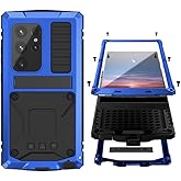 Simicoo Compatible with Samsung Galaxy S25 Ultra Metal Bumper Case with Stand Screen Protector Camera Cover Hybrid Durable Metallic Military Dust Proof Heavy Duty Full Body Cover Man (Blue)