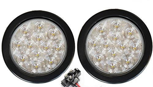 Pair of 2 LED 4″ Round Back-up Reverse Light Kits Include Grommet, Plug Clear Lens White Light Truck Trailer RV 25108C-WK