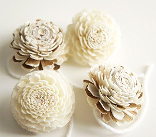 Exotic Elegance Set of 4 White and Two Tone Jasmine Sola Flower Diameter 2" with Cotton Rope for Aroma Oil Diffuser.